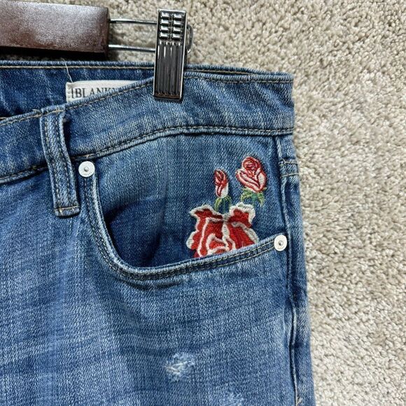 BLANKNYC Crop Girlfriend Jeans Women's 28 Blue Rose Embroidered Distressed Denim - Picture 9 of 16